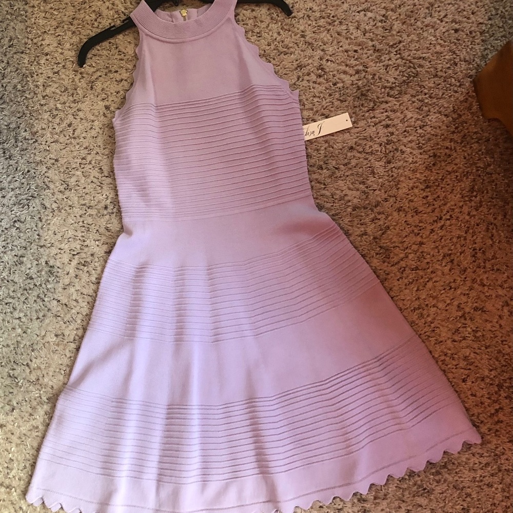 Eliza J Lilac Scallop-Hem Fit & Flare Dress